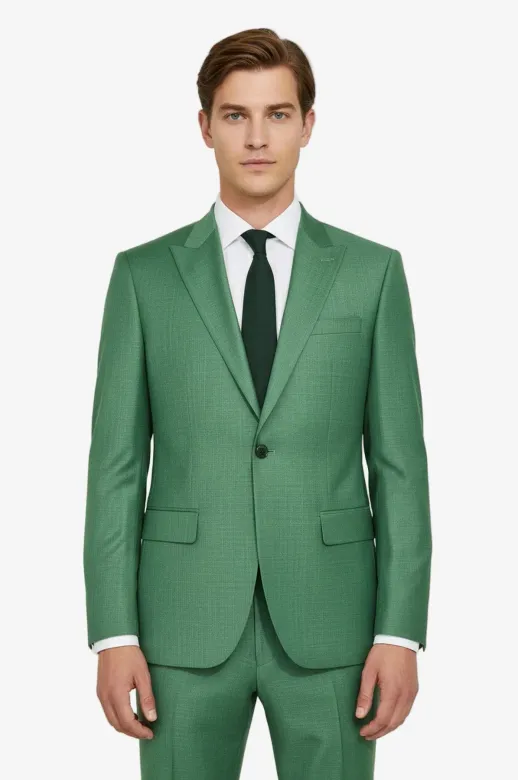 İki Parça Slim Fit Tek Düğmeli Yeşil Erkek Takım Elbise - Wessi
