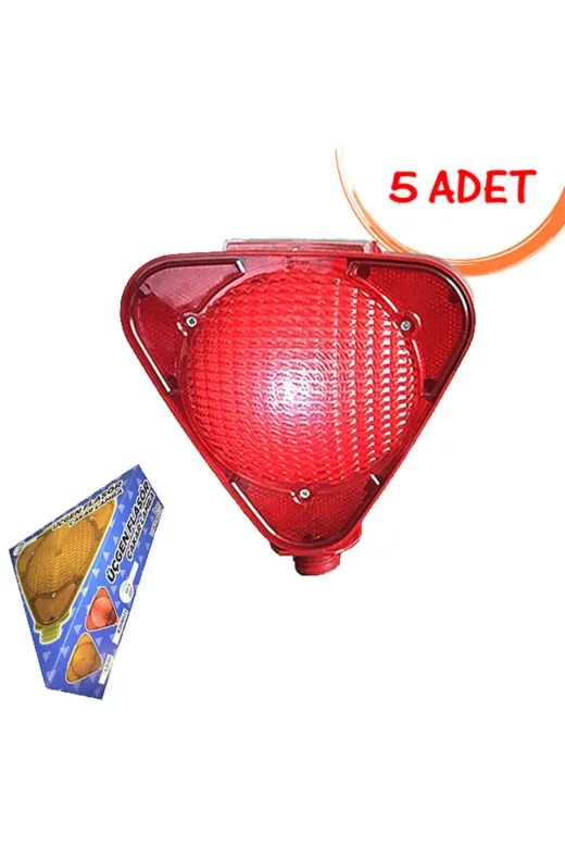 İlgi Trafik LT-2000 K-5 ADET Led Lamba Üçgen Flaşör Güneş Enerjili Ledli Solar Uyarı Flaşörü (Kırmızı) 5 Adet