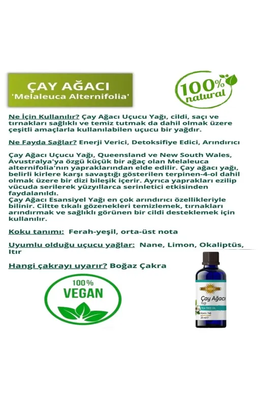 İLMİ ŞİFA Çay Ağacı 20 ml Çay Ağacı Yağı 20 Ml (Temizleyici, Ferahlatici Ve Yenileyici)