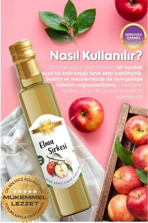 İLMİ ŞİFA Elma Sirkesi Doğal Fermante Saf Ve Katkısız 500 Ml