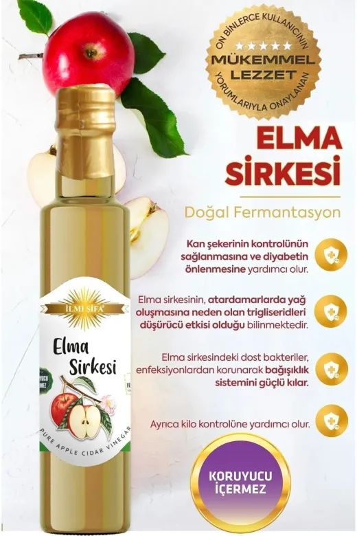 İLMİ ŞİFA Elma Sirkesi Doğal Fermante Saf Ve Katkısız 500 Ml