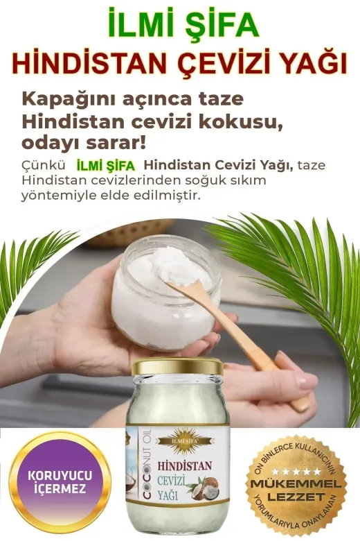 İLMİ ŞİFA Hindistan Cevizi Yağı 320 GR Hindistan Cevizi Yağı %100 Doğal Soğuk Sıkım 320 Gr (Yenebilir, Nemlendirici Ve Besleyici)