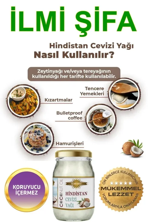 İLMİ ŞİFA Hindistan Cevizi Yağı 320 GR Hindistan Cevizi Yağı %100 Doğal Soğuk Sıkım 320 Gr (Yenebilir, Nemlendirici Ve Besleyici)