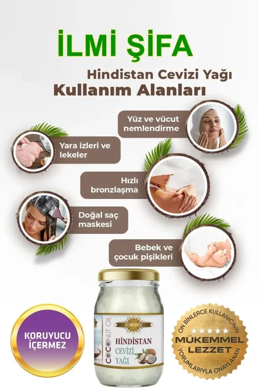 İLMİ ŞİFA Hindistan Cevizi Yağı 320 GR Hindistan Cevizi Yağı %100 Doğal Soğuk Sıkım 320 Gr (Yenebilir, Nemlendirici Ve Besleyici)