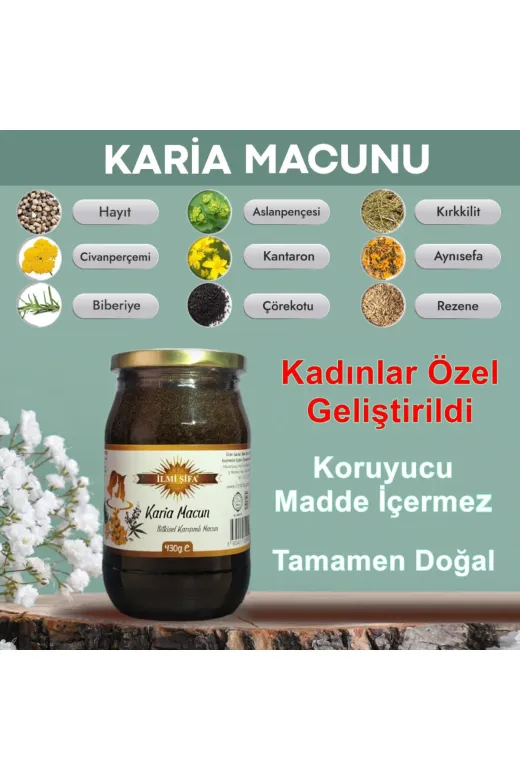 İLMİ ŞİFA İlmi Şifa Karia Macunu Hayıt Tohumlu Ve Civanperçemli Kadınlara Özel Karia Macunu 430 Gr.