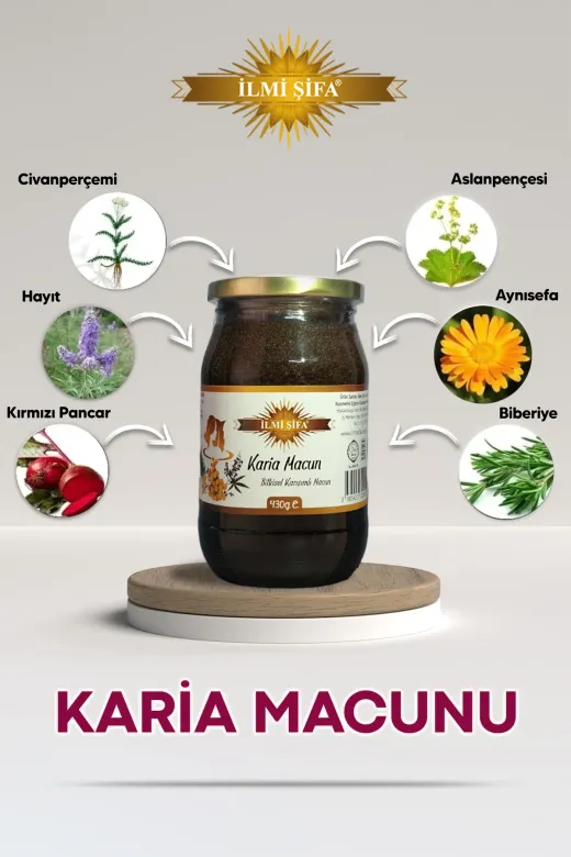 İLMİ ŞİFA İlmi Şifa Karia Macunu Hayıt Tohumlu Ve Civanperçemli Kadınlara Özel Karia Macunu 430 Gr.