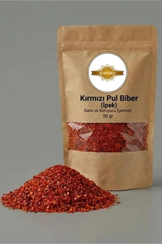 İLMİ ŞİFA Kırmızı Pul Biber (Maraş İpek Pul Biber – Pul Biber – Red Pepper Flakes ) Doğal Baharat 50 Gr