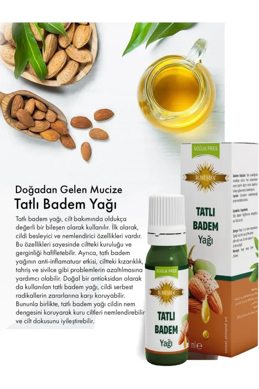 İLMİ ŞİFA Tatlı Badem Yağı 50 Ml (Nemlendirici, Besleyici, Canlandırıcı )