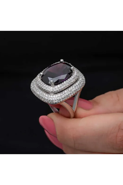 INFİVENTO INF-T8582 Nidam Butik Gümüş Ametist Taşlı Kadın Yüzük
