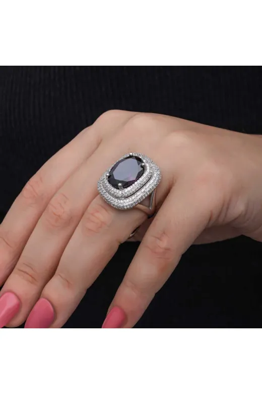 INFİVENTO INF-T8582 Nidam Butik Gümüş Ametist Taşlı Kadın Yüzük