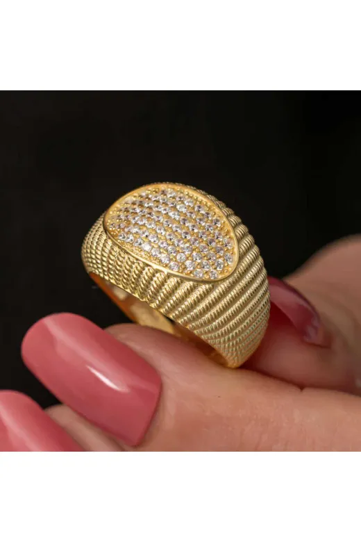 INFİVENTO INF-T8726 Nidam Butik Gümüş Gold Zirkon Taşlı Kadın Yüzük