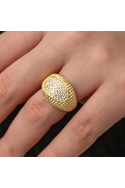 INFİVENTO INF-T8726 Nidam Butik Gümüş Gold Zirkon Taşlı Kadın Yüzük
