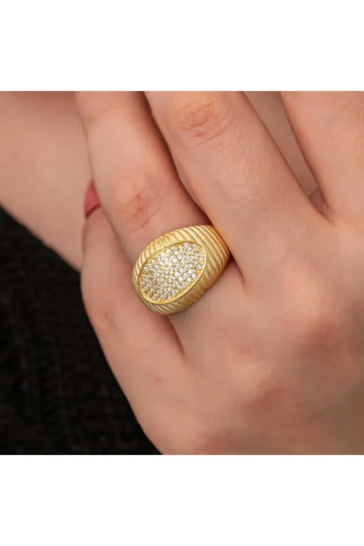 INFİVENTO INF-T8726 Nidam Butik Gümüş Gold Zirkon Taşlı Kadın Yüzük