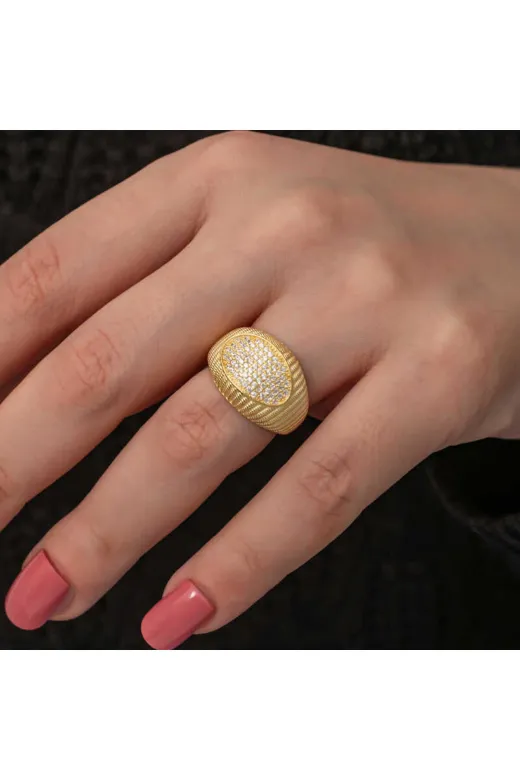 INFİVENTO INF-T8726 Nidam Butik Gümüş Gold Zirkon Taşlı Kadın Yüzük