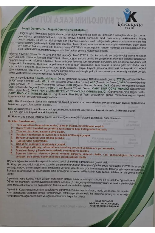İnformal Yayınları 9786258241006 Informal Yks Tyt 9. Sınıf Biyolojinin Kara Kutusu Çıkmış Sorular Soru Bankası