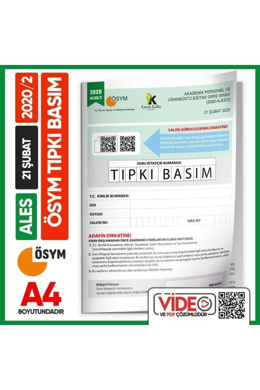 İnformal Yayınları ALES2020/2TIPKI4044 Ales 2020/2 Ösym Tıpkı Basım Çıkmış Soru Deneme Kitapçığı Çözümlü Türkiye Geneli