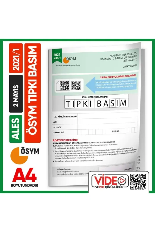 İnformal Yayınları ALES2021/1TIPKI4044 Ales 2021/1 Ösym Tıpkı Basım Çıkmış Soru Deneme Kitapçığı Dijital Çözümlü Türkiye Geneli