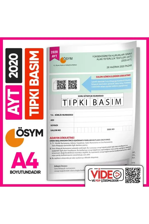 İnformal Yayınları AYTTIPKI2020 2020 Yks-Ayt (Say-Tm) Ösym Tıpkı Basım Çıkmış Soru Deneme Kitapçığı (Video Çözümlü Türkiye Geneli)