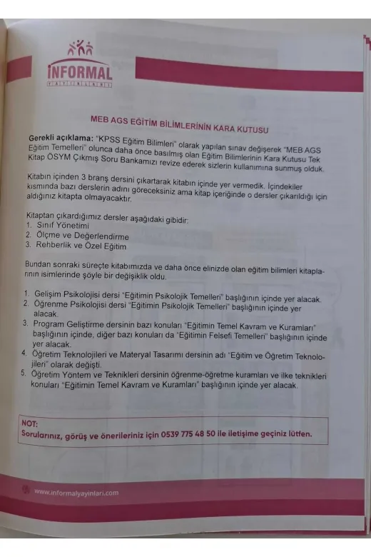 İnformal Yayınları EGITIMGELISIM4044 2025 Meb-Ags Kara Kutusu Eğitimin Psikolojik Temelleri 1 Ösym Çıkmış Soru Bankası Konu Özetli