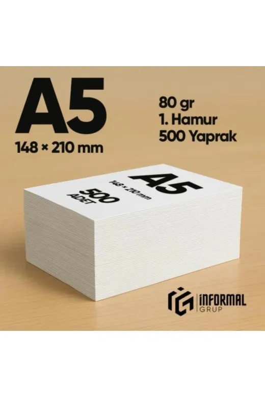 İnformal Yayınları İnfocopyA5-FOTO500 İnformal Fotokopi Kağıdı Premium Kalite A5 80 Gr 500 Yaprak 1. Hamur