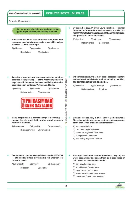 İnformal Yayınları KK2010S 2026 Yökdil İngilizce Sosyal Bilimler Ösym Çıkmış Soru Tıpkı Basım Deneme Paketi 6Lı Türkiye Geneli