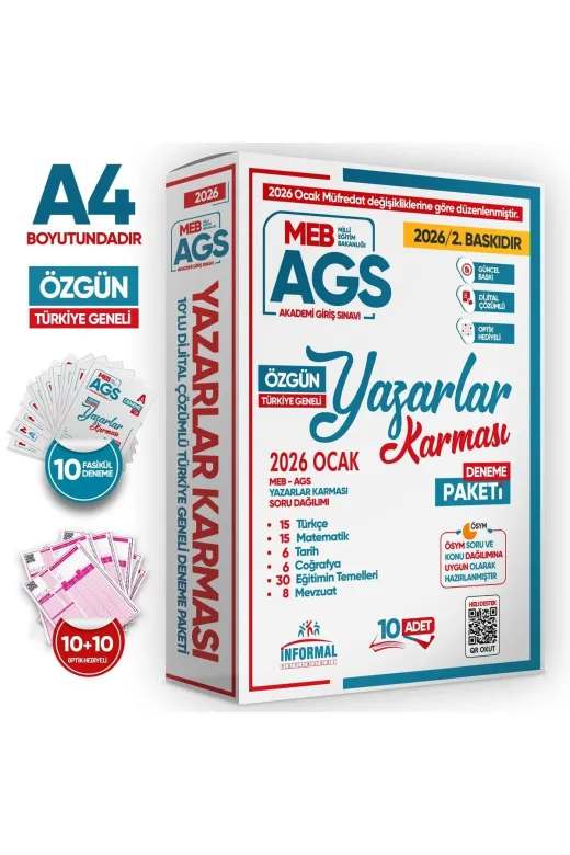 İnformal Yayınları KKTKK 2026 Ocak Müfredatı Meb-Ags Yazarlar Karması 10Lu Deneme 80 Soruluk Gy-Gk-Eğitim Çözümlü Tg Paket