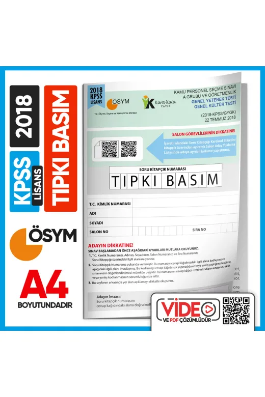 İnformal Yayınları KPSSLISANSTIPKI2018 2018 Kpss Lisans Gy-Gk Ösym Tıpkı Basım Çıkmış Soru Deneme Kitapçığı (Video Çözümlü Türkiye Geneli)