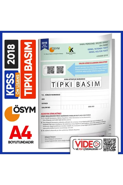 İnformal Yayınları KPSSONLISANSTIPKI2018 2018 Kpss Önlisans Ösym Tıpkı Basım Çıkmış Soru Deneme Kitapçığı Video/pdf Çözümlü Türkiye Geneli