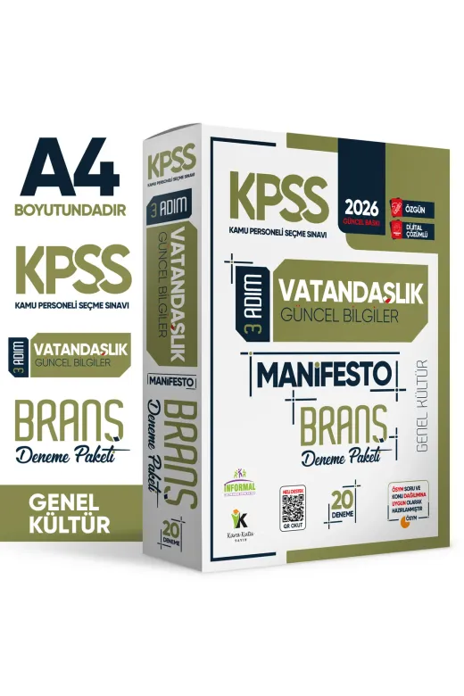 İnformal Yayınları KPSSönlisVATman4044 2026 Kpss Önlisans-Ortaöğretim 3 Adım Vatandaşlık Manifesto 20Li Dijital Çözümlü Branş Deneme Paketi