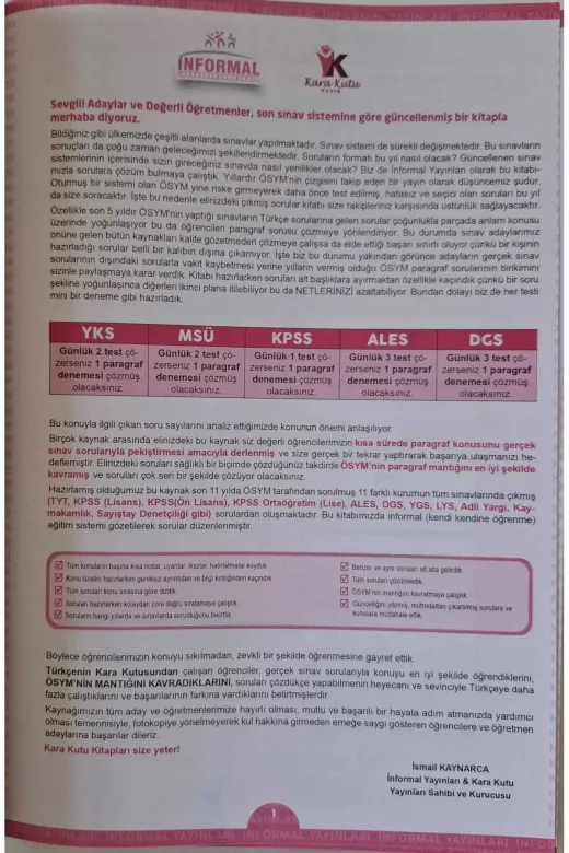 İnformal Yayınları KPSSPARAGRAF2021 Kpss Türkçenin Karakutusu Karma Paragraf2 Soru Bankası Ösym Soru Havuzu En Kapsamlı Çözümlü Paragraf
