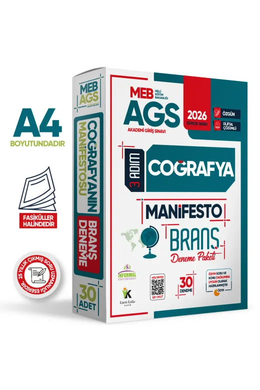 İnformal Yayınları KPSSVAT3LUSET4044 2026 Meb Ags Tarih-Coğrafya-Mevzuat 3 Adım 3Lü Manifesto 90 Adet Dijital Çözümlü Branş Deneme Seti