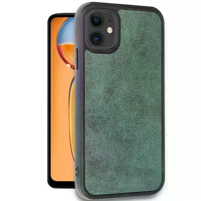 İphone 11 Kılıf Aras Deri Kapak - Koyu Yeşil