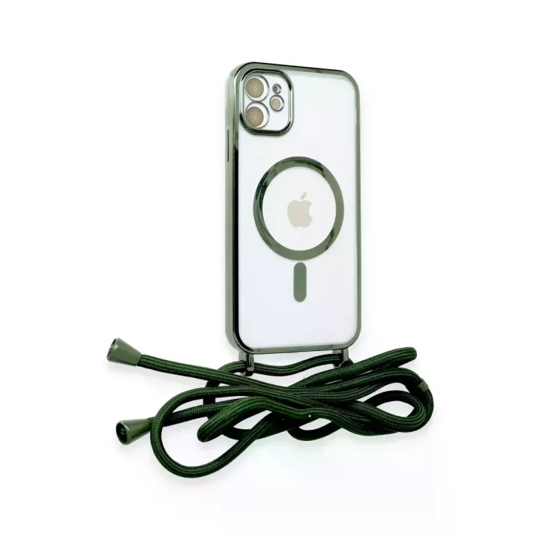 iPhone 11 Kılıf Divo Lazer Askılı Magsafe Kapak - Koyu Yeşil