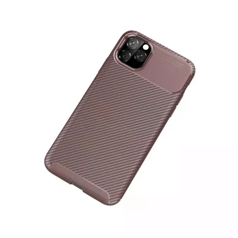 İphone 11 Pro Max Kılıf Auto Focus Karbon Kapak - Kahverengi