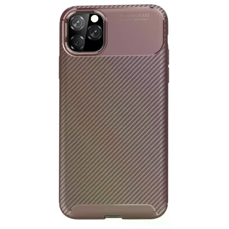 İphone 11 Pro Max Kılıf Auto Focus Karbon Kapak - Kahverengi