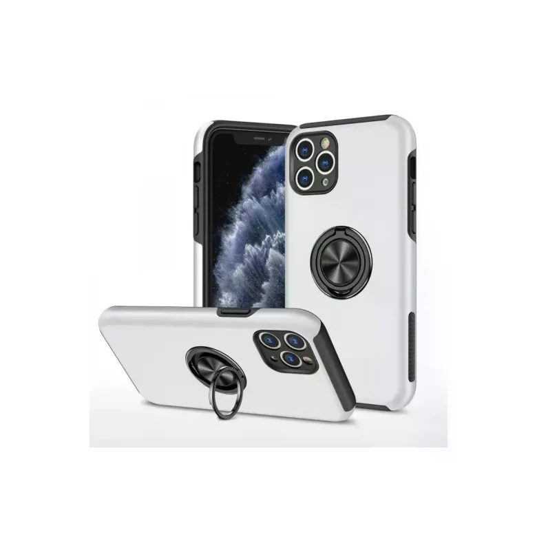 iPhone 11 Pro Max Kılıf Elit Yüzüklü Kapak - Gümüş