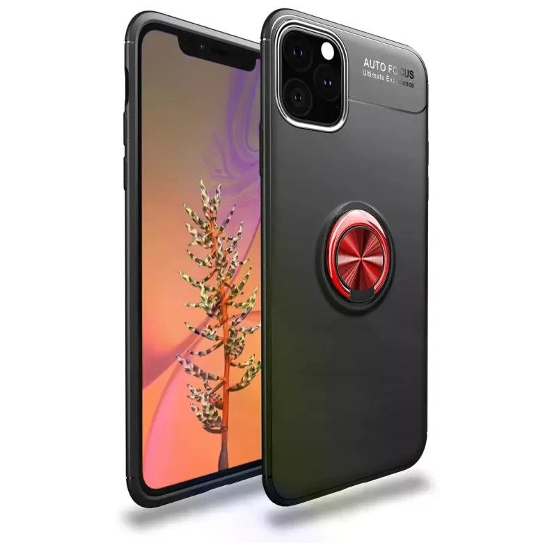 İphone 11 Pro Max Kılıf Range Yüzüklü Silikon - Siyah-kırmızı