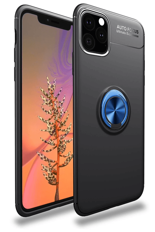 iPhone 11 Pro Max Kılıf Range Yüzüklü Silikon - Siyah-Mavi