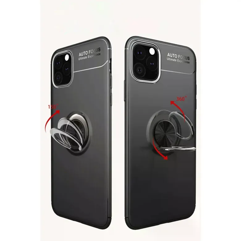 İphone 11 Pro Max Kılıf Range Yüzüklü Silikon - Siyah