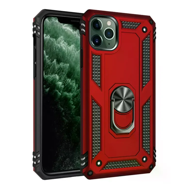 İphone 11 Pro Max Kılıf Sofya Yüzüklü Silikon Kapak - Kırmızı