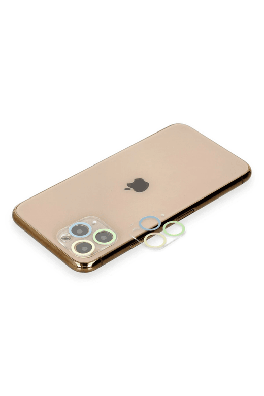 iPhone 11 Pro Max Renkli Kamera Lens Koruma Cam - Yeşil-Sarı