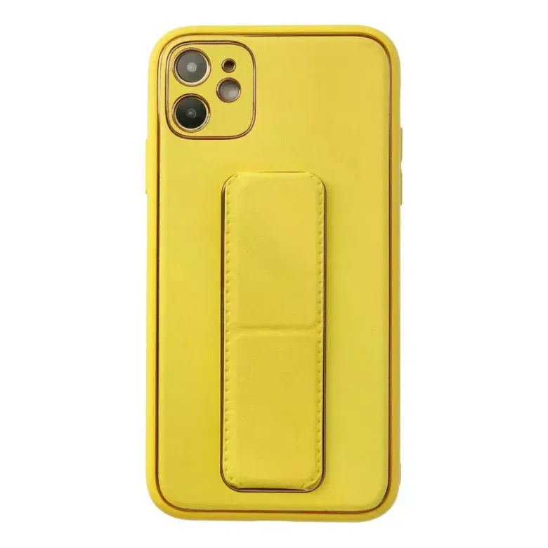 iPhone 12 Kılıf Coco Deri Standlı Kapak - Sarı