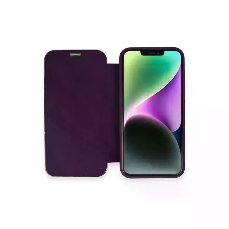 iPhone 12 Kılıf Dolpin Kapaklı - Derin Mor