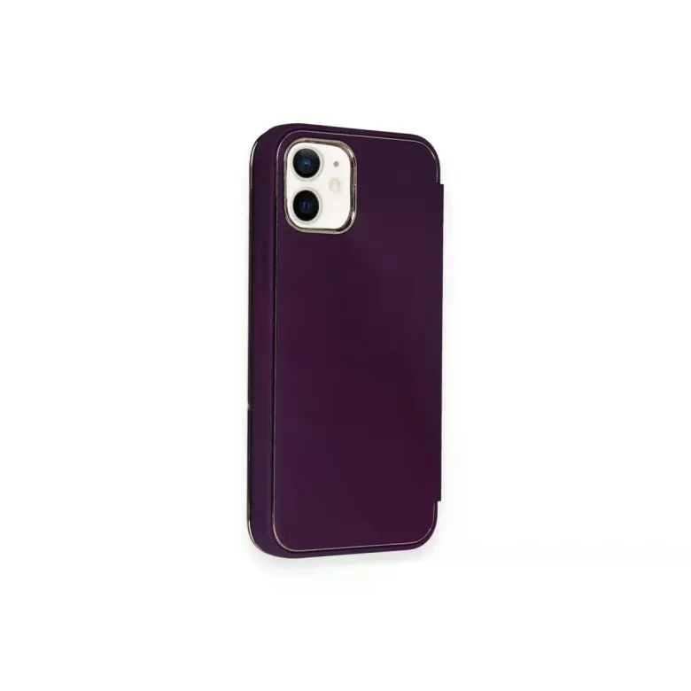 iPhone 12 Kılıf Dolpin Kapaklı - Derin Mor