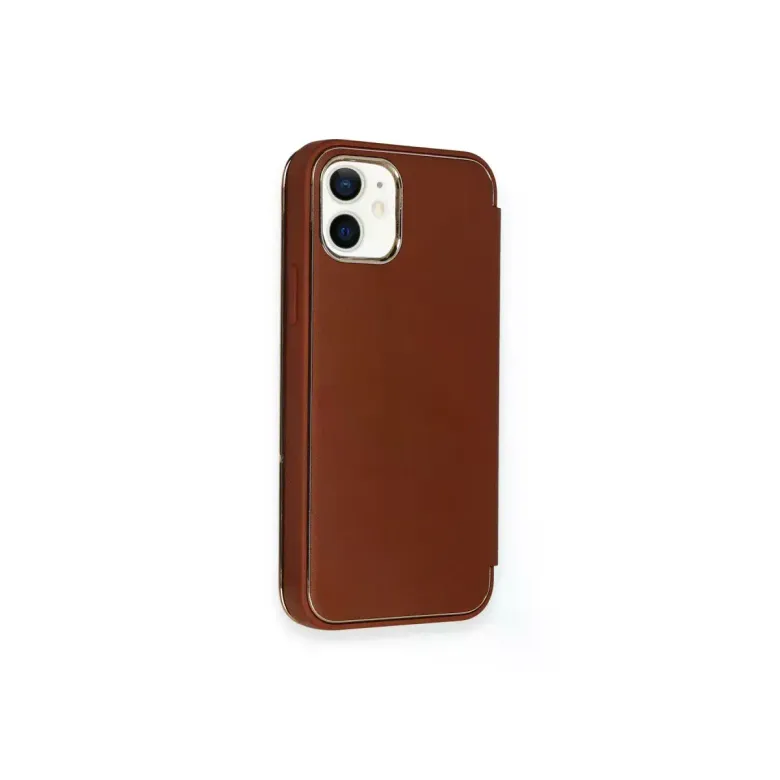 iPhone 12 Kılıf Dolpin Kapaklı - Kahverengi