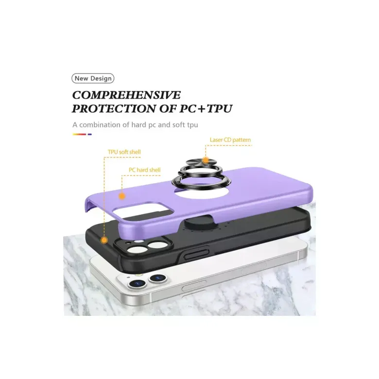 iPhone 12 Kılıf Elit Yüzüklü Kapak - Mor