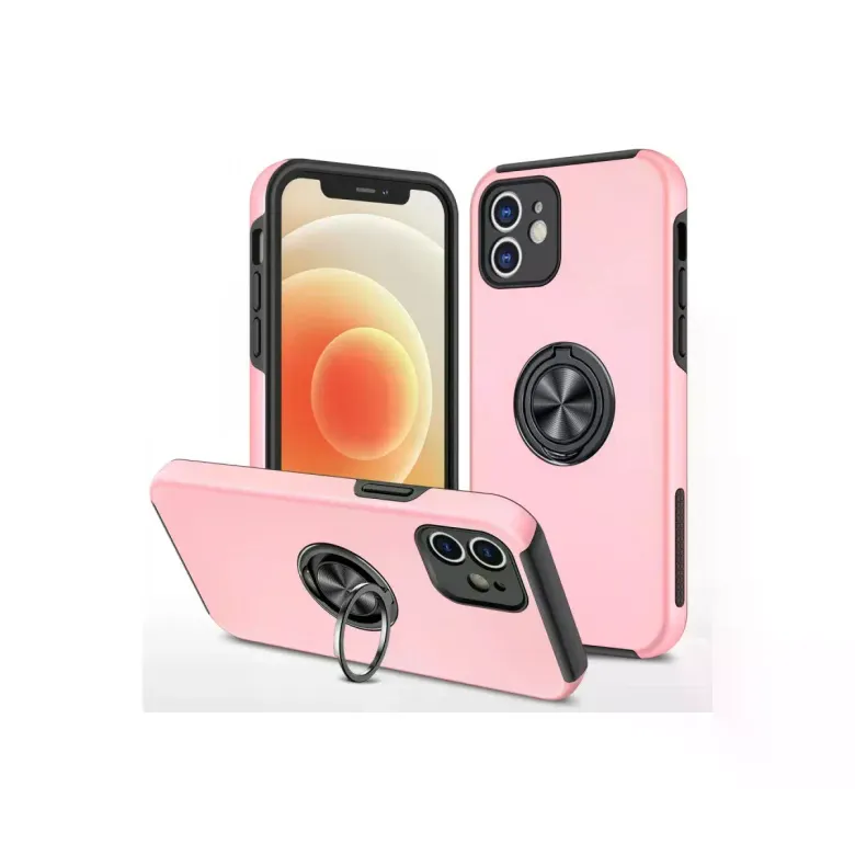 iPhone 12 Kılıf Elit Yüzüklü Kapak - Pembe