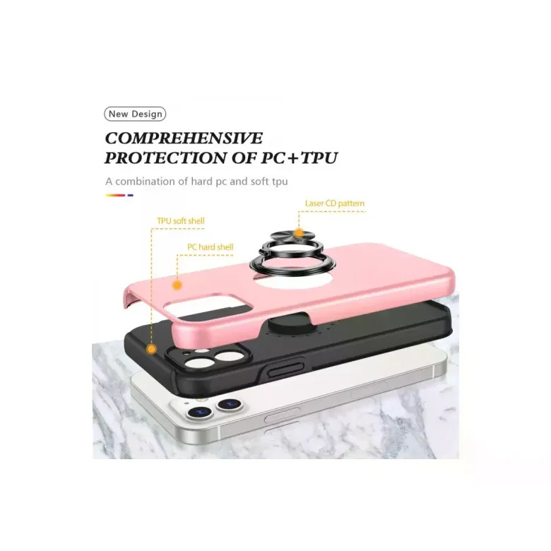 iPhone 12 Kılıf Elit Yüzüklü Kapak - Pembe