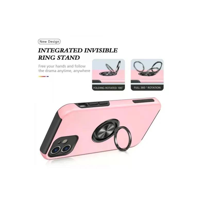 iPhone 12 Kılıf Elit Yüzüklü Kapak - Pembe