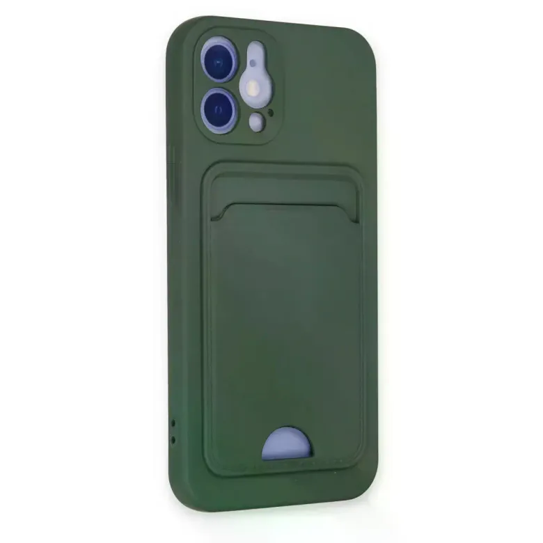 iPhone 12 Kılıf Kelvin Kartvizitli Silikon - Koyu Yeşil